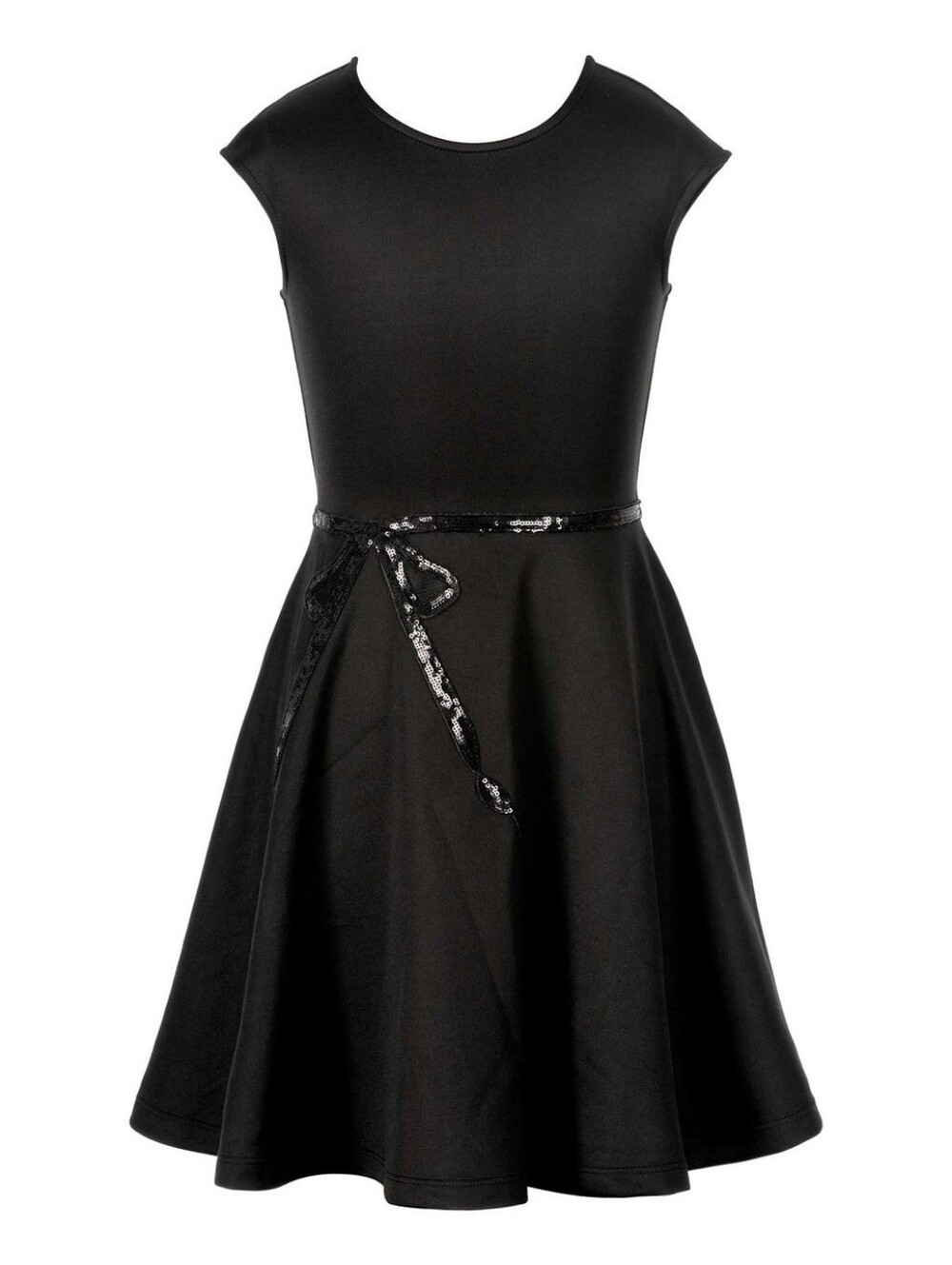 Hannah Banana Black Fit-and-Flare Sequin Belt Dress